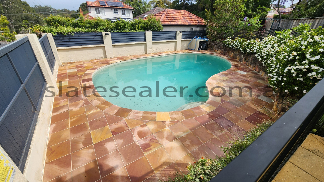  Richmond pool decks sealing Slatestone pool coping with natural stone