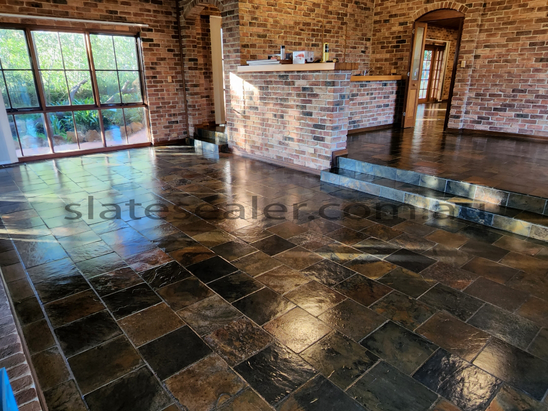 Polished Slatestone Floor Before Cleaning